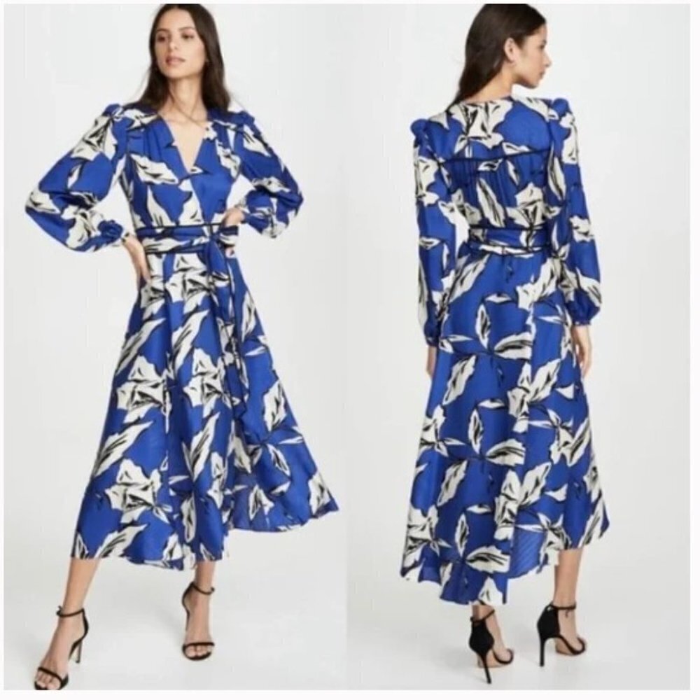 Veronica Beard McLean Faux Wrap Silk Blend Midi Dress Size 2